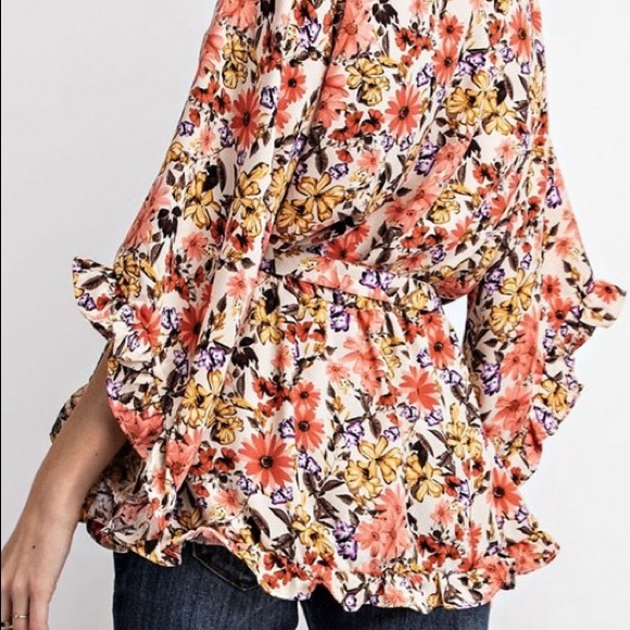 Floral Wrap Blouse With Belt - Picture 2 of 4